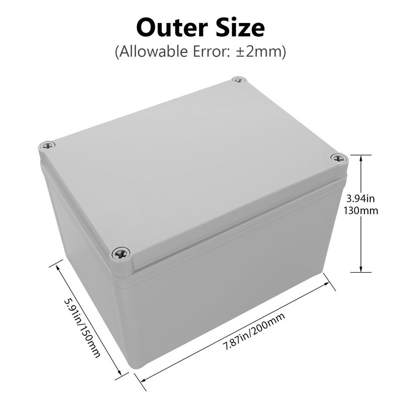 LeMotech Junction Box IP67 Waterproof Dustproof ABS Plastic Project Box for Electrical Outdoor Enclosure Gray 7.9 x 5.9 x 5.1 inch (200 x 150 x 130 mm) - Image 2